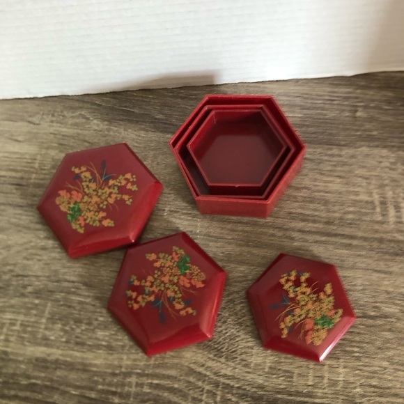 Vtg Set of Red Nesting Boxes Hong Kong - Picture 8 of 13